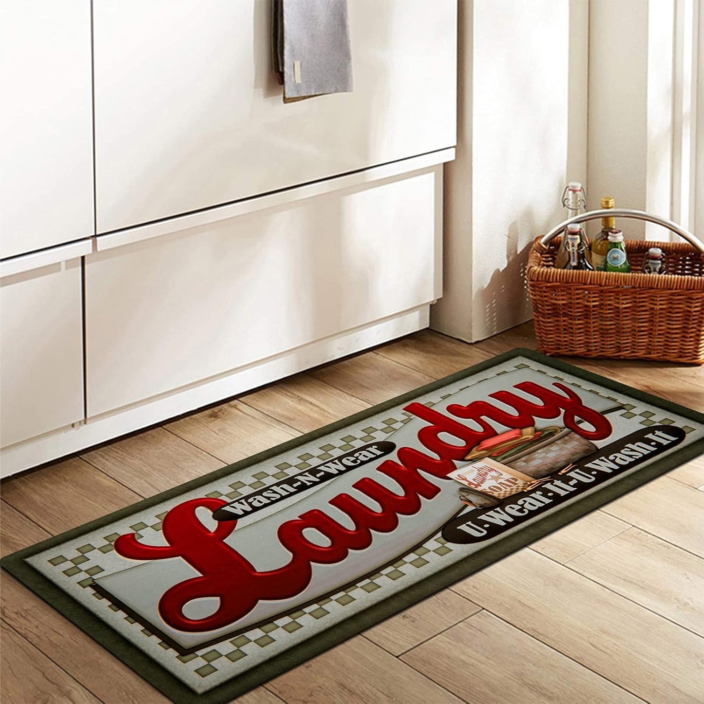 Farmhouse Laundry Room Rug Runner 20"X48" Rubber Non Slip Mats for Floor Entryway, Bathroom, Hallway Mudroom