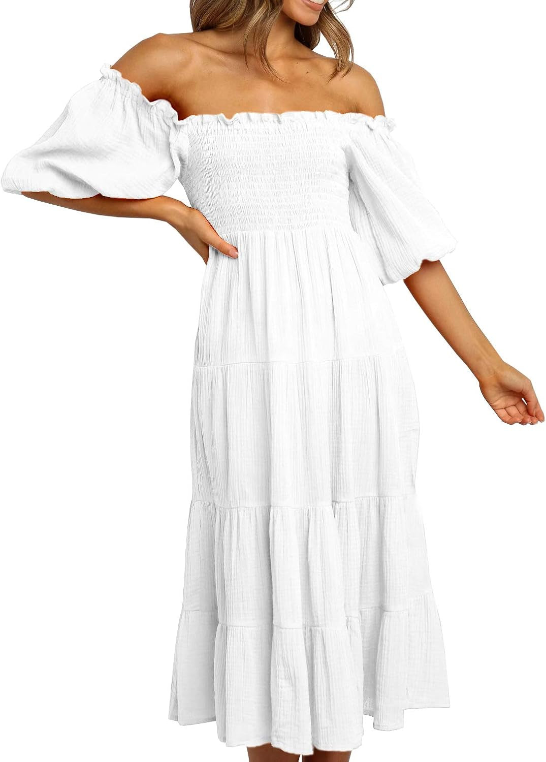 Summer off Shoulder A-Line Midi Dresses