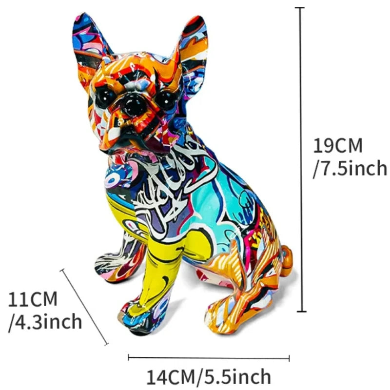 Colorful Standing French Bulldog Resin Statue Decoration, Graffiti Crafts.