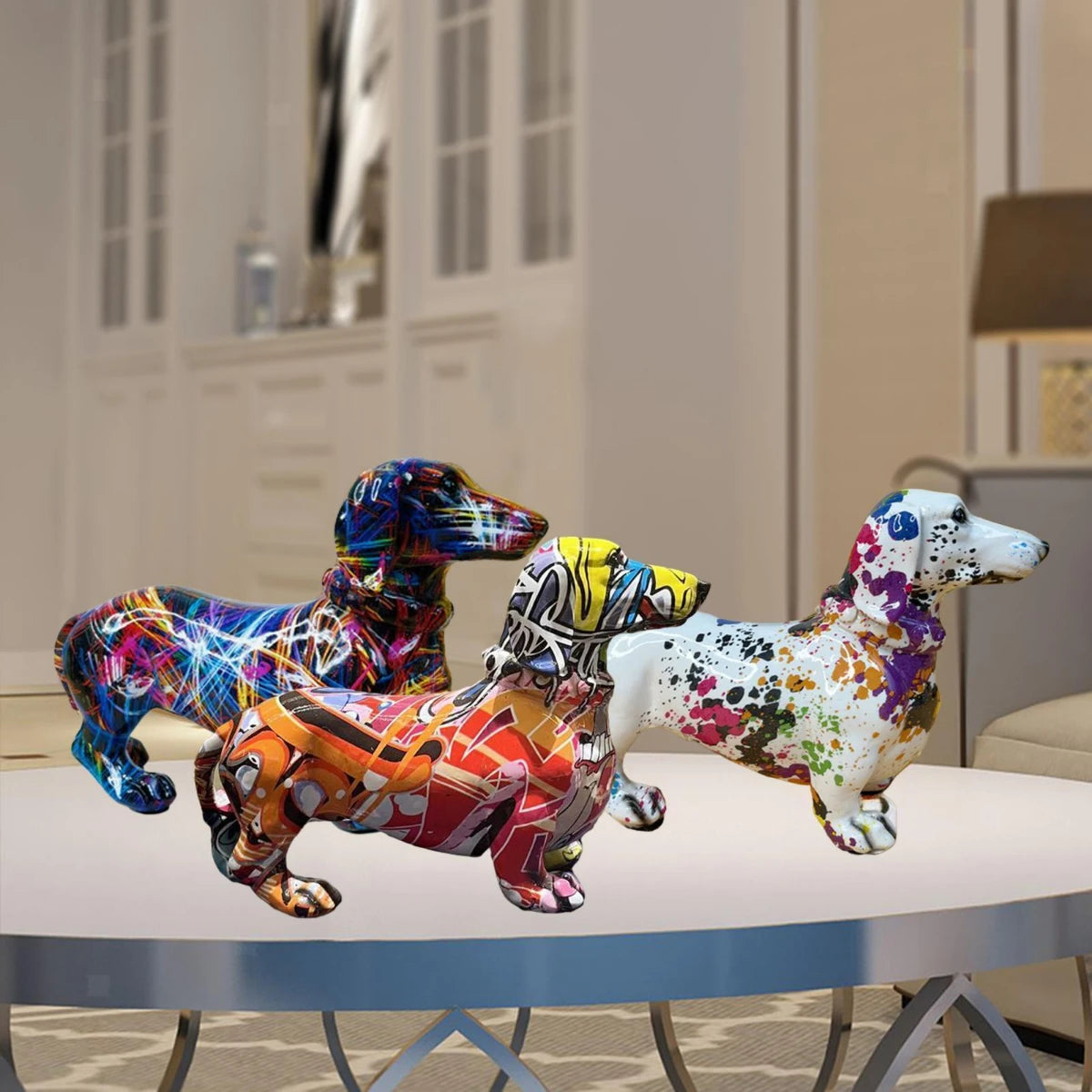 Colorful Standing French Bulldog Resin Statue Decoration, Graffiti Crafts.