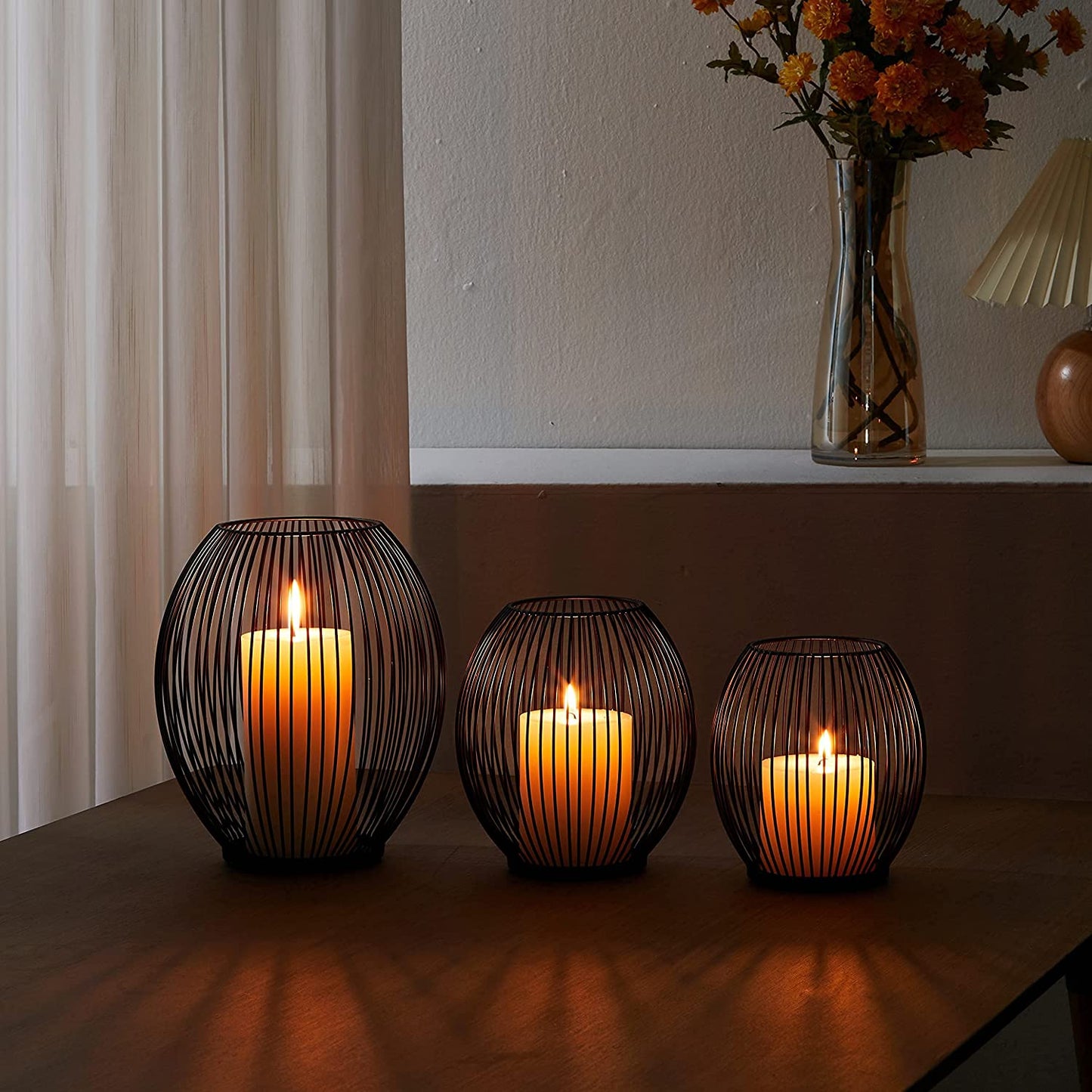  Black Wire Outdoor Decorative Candle Holders Set