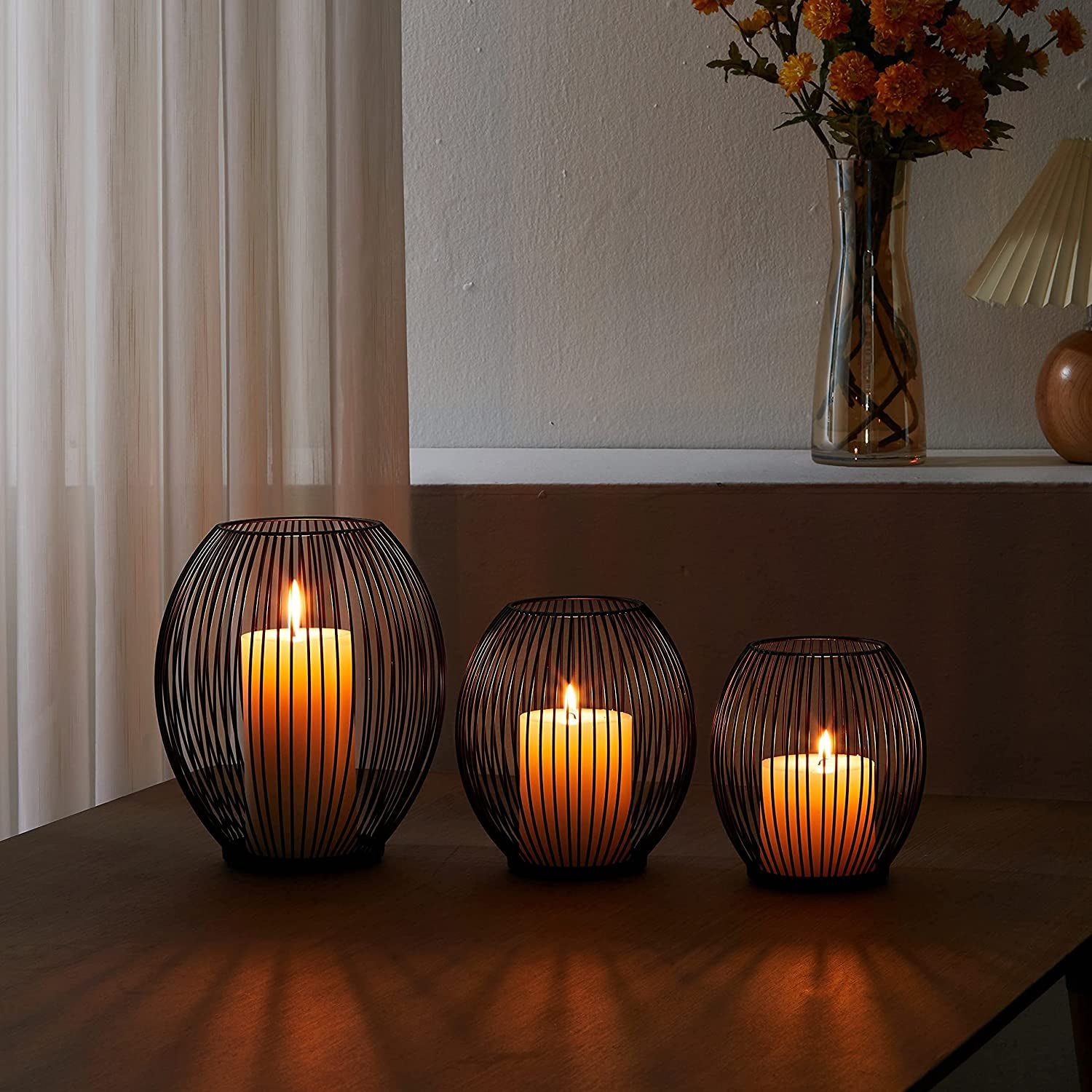  Black Wire Outdoor Decorative Candle Holders Set