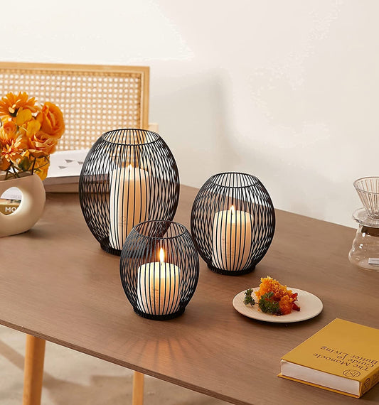  Black Wire Outdoor Decorative Candle Holders Set