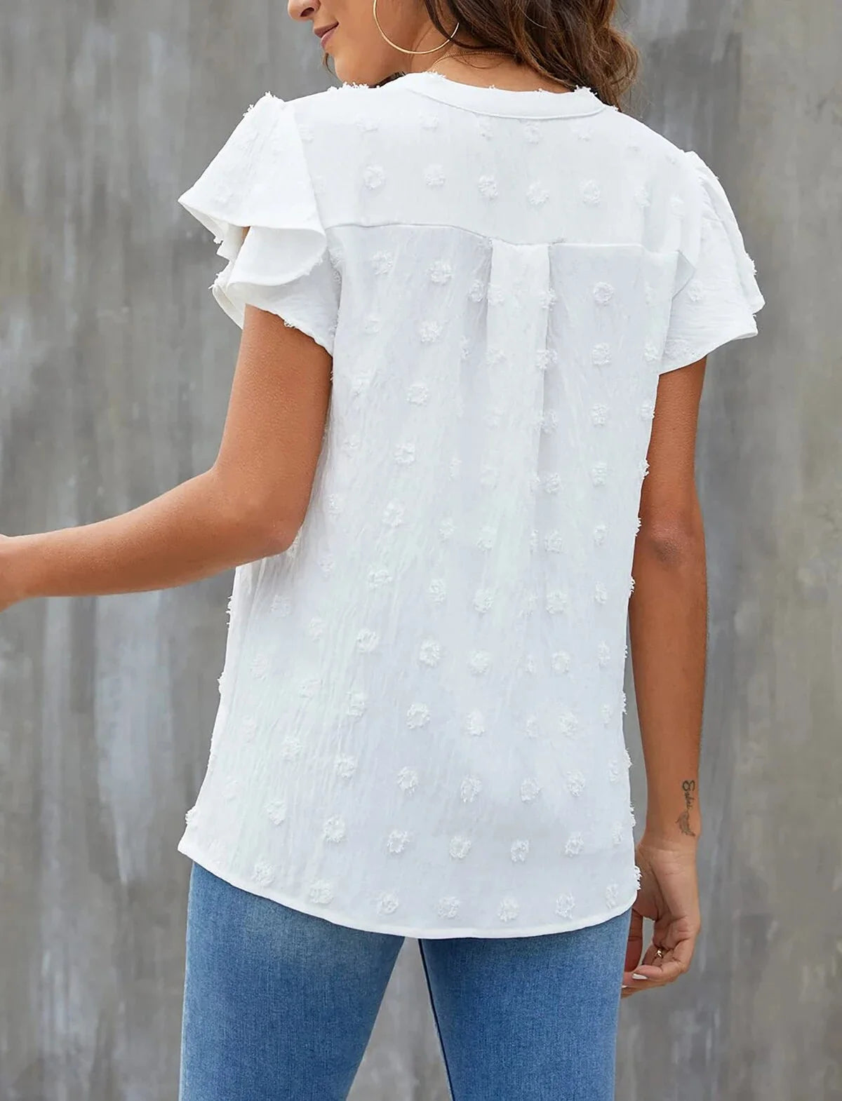 V Neck Ruffle Sleeve Summer Casual Top Flowy Shirts