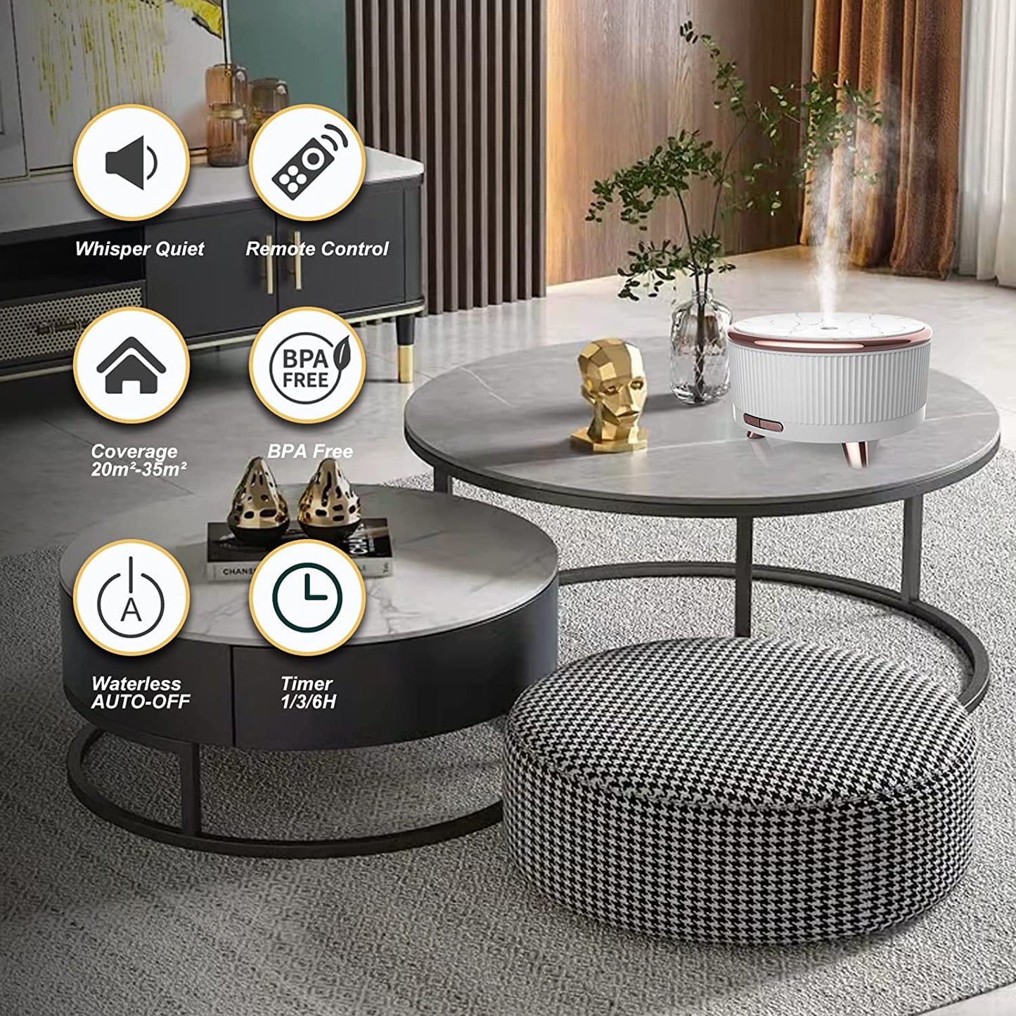 Diffusers for Essential Oils Large Room Humidifier, 500Ml Aromatherapy Diffuser Cool Mist Humidifier with Remote Control.