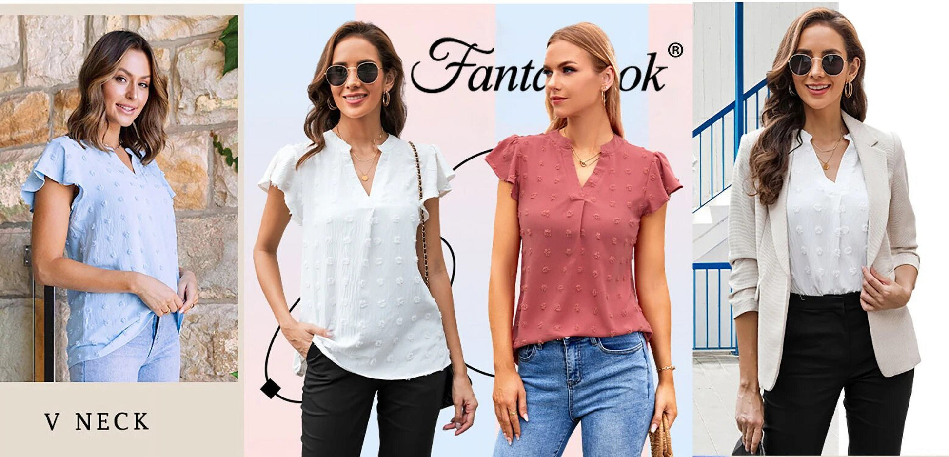 V Neck Ruffle Sleeve Summer Casual Top Flowy Shirts