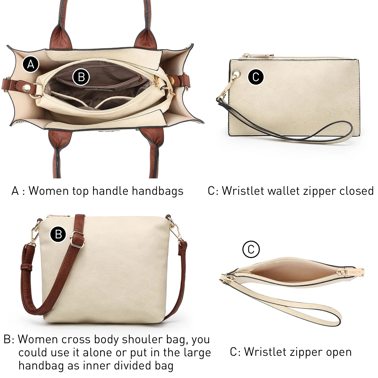 3Pcs Shoulder Tote Bag 