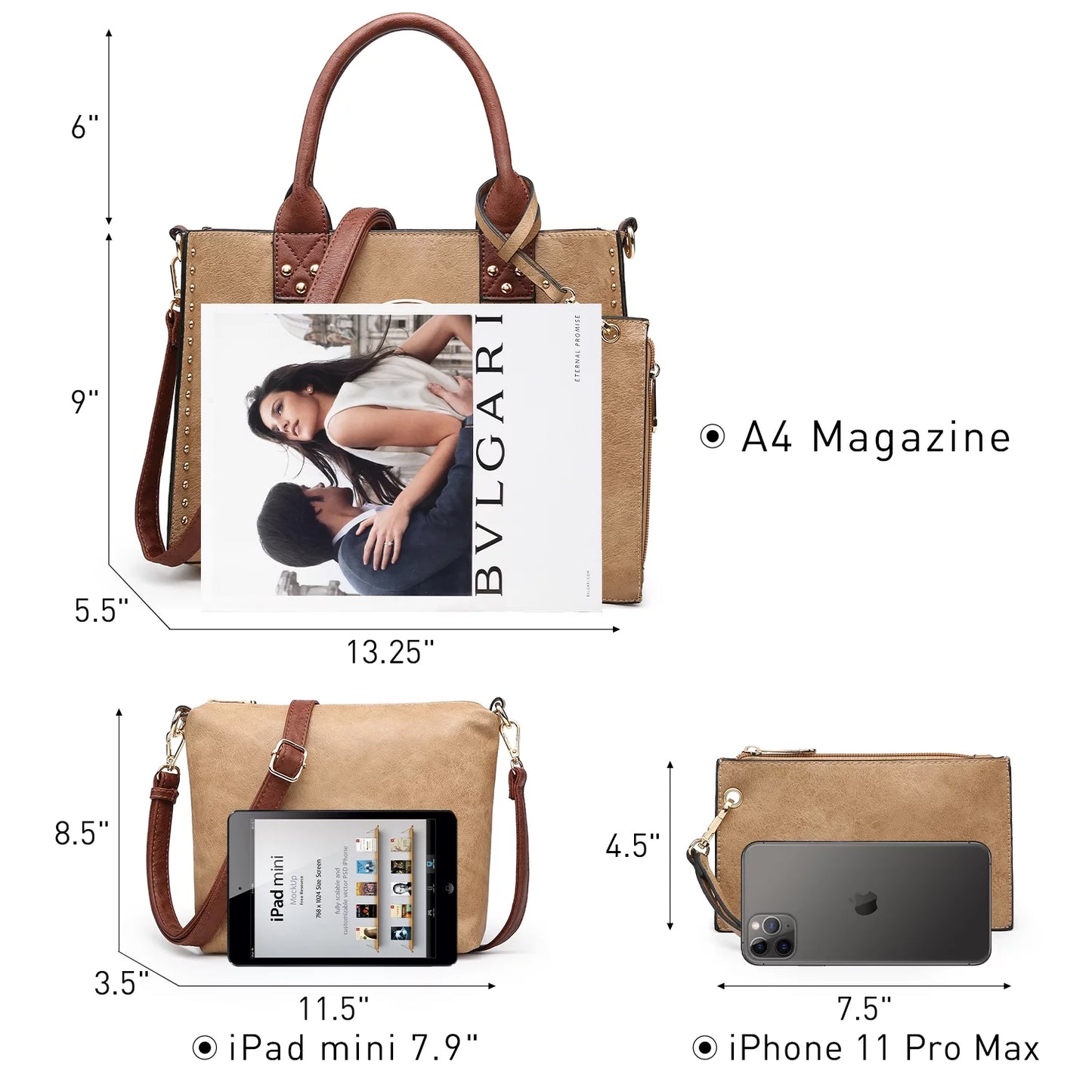  3Pcs Shoulder Tote Bag for Ladies