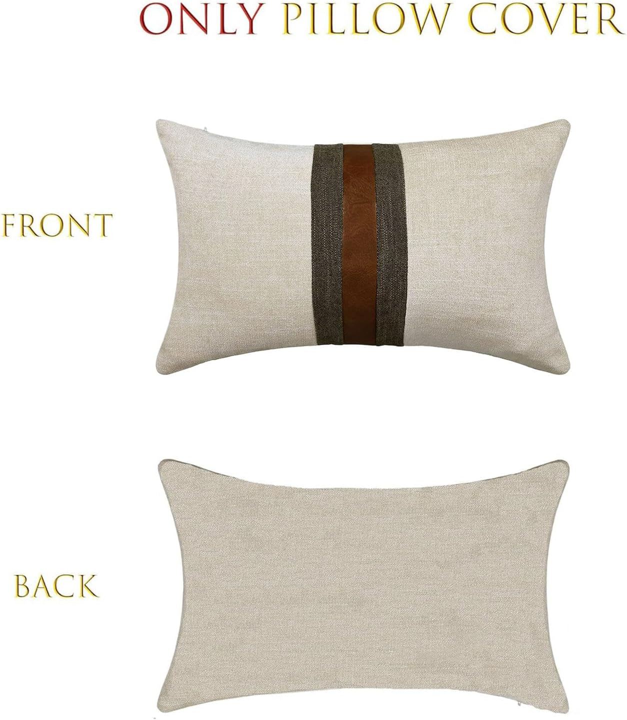 Farmhouse Decorative Outdoor Throw Pillow Covers Brown Faux Leather Accent Pillow Cover  12 X 20 Inch (Beige)