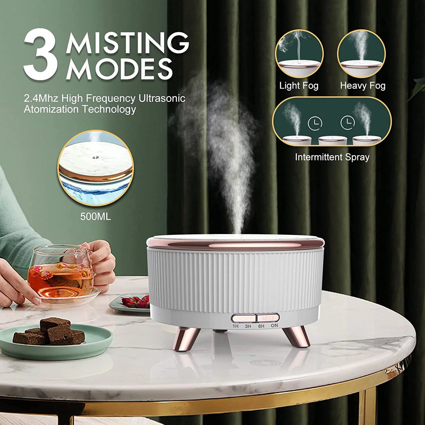 Diffusers for Essential Oils Large Room Humidifier, 500Ml Aromatherapy Diffuser Cool Mist Humidifier with Remote Control.