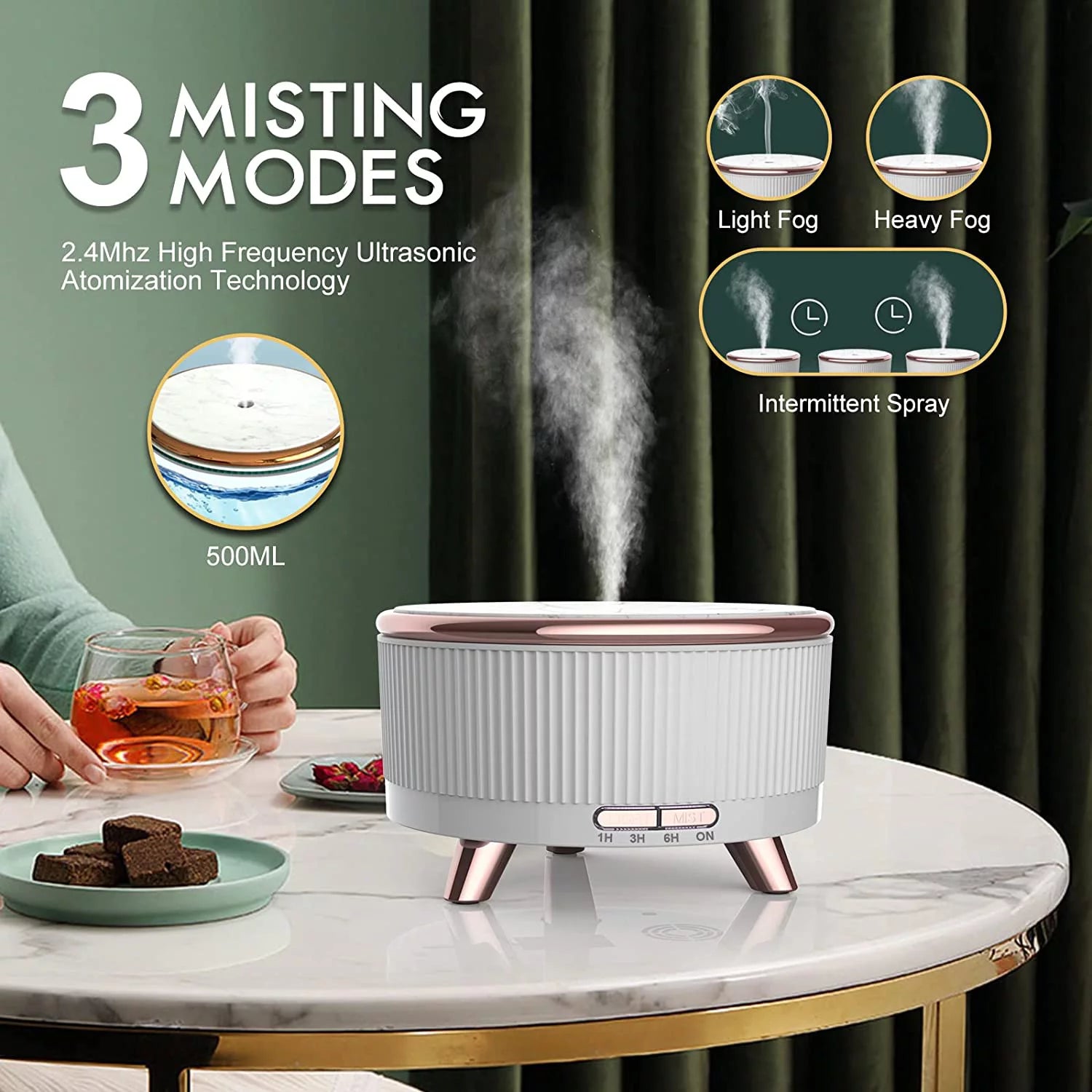 Diffusers for Essential Oils Large Room Humidifier, 500Ml Aromatherapy Diffuser Cool Mist Humidifier with Remote Control.