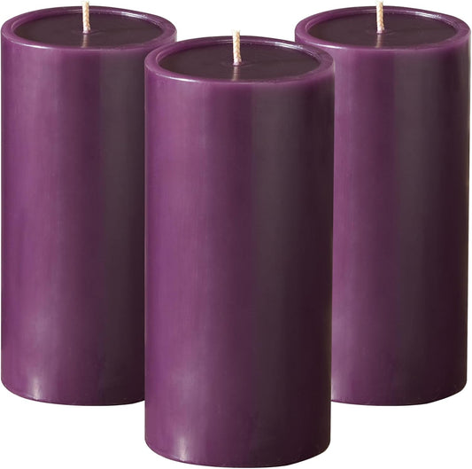 3X6 Inch Purple Pillar Candles Set of 3, Smooth Texture, Unscented Candles, 