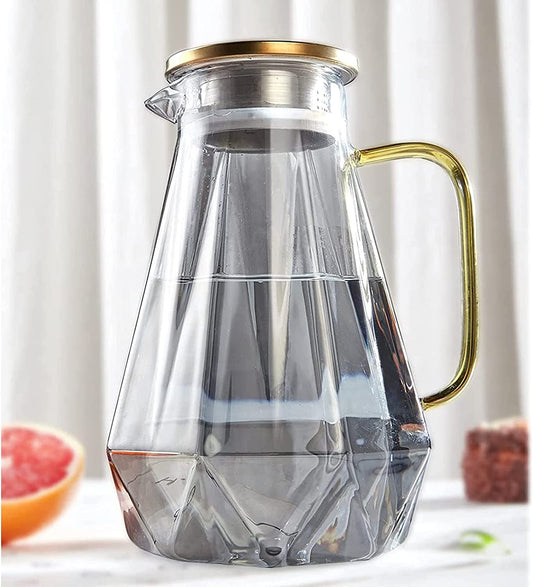 Black Diamond Glass Pitcher with Lid [68 Oz], Elegant Design Water Pitcher with Handle, for hot or cold.