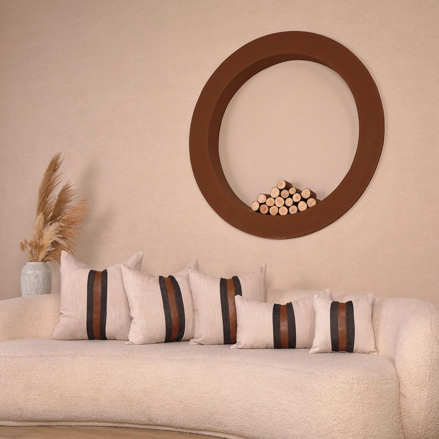 Farmhouse Decorative Outdoor Throw Pillow Covers Brown Faux Leather Accent Pillow Cover  12 X 20 Inch (Beige)