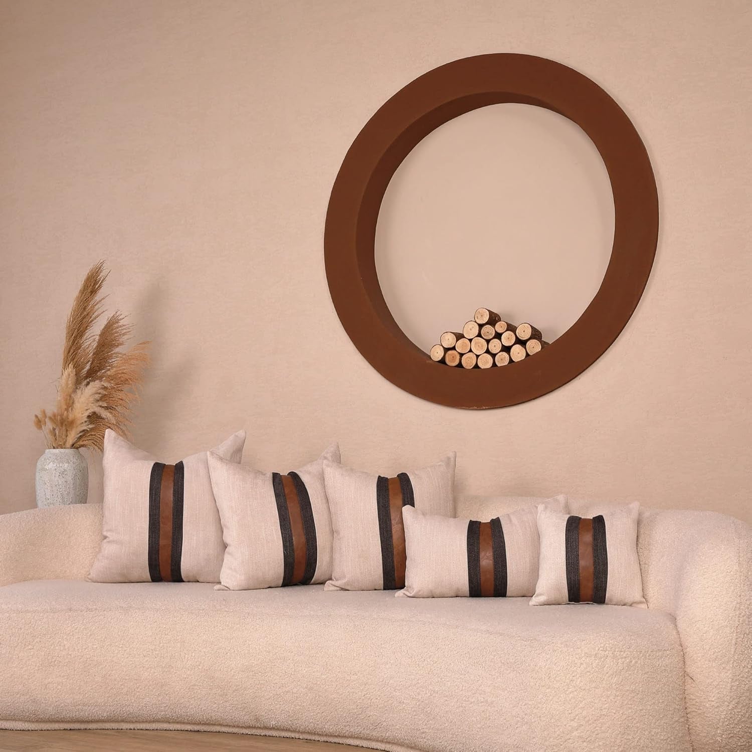 Farmhouse Decorative Outdoor Throw Pillow Covers Brown Faux Leather Accent Pillow Cover  12 X 20 Inch (Beige)