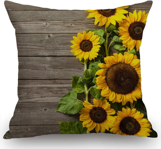 Sunflower Wooden Burlap Throw Pillow Case Cushion Cover Decorative Square 18X18 Inches