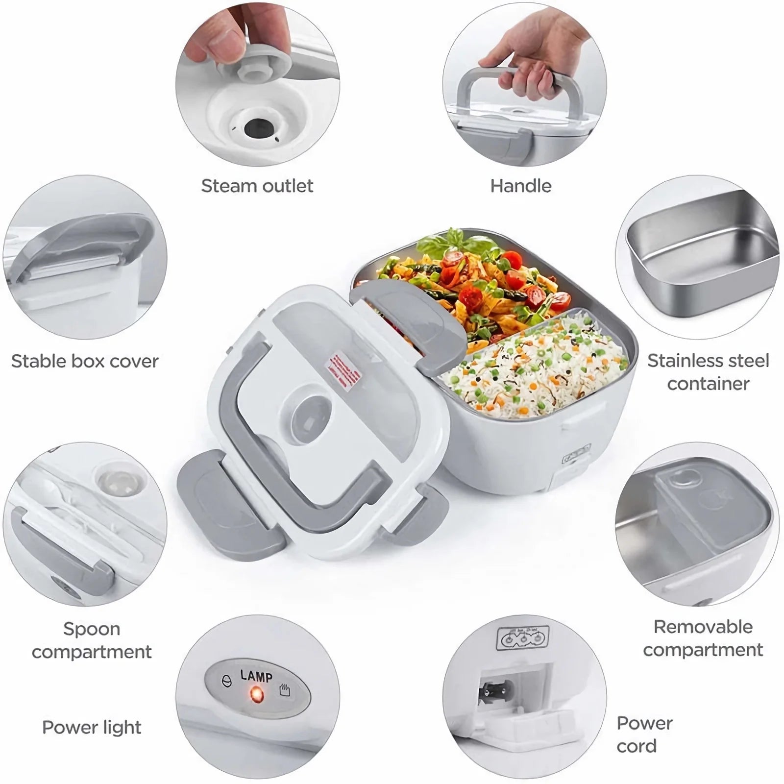 Electric Lunch Box Portable Food Warmer. 5L Stainless Steel Heated Lunch Box.