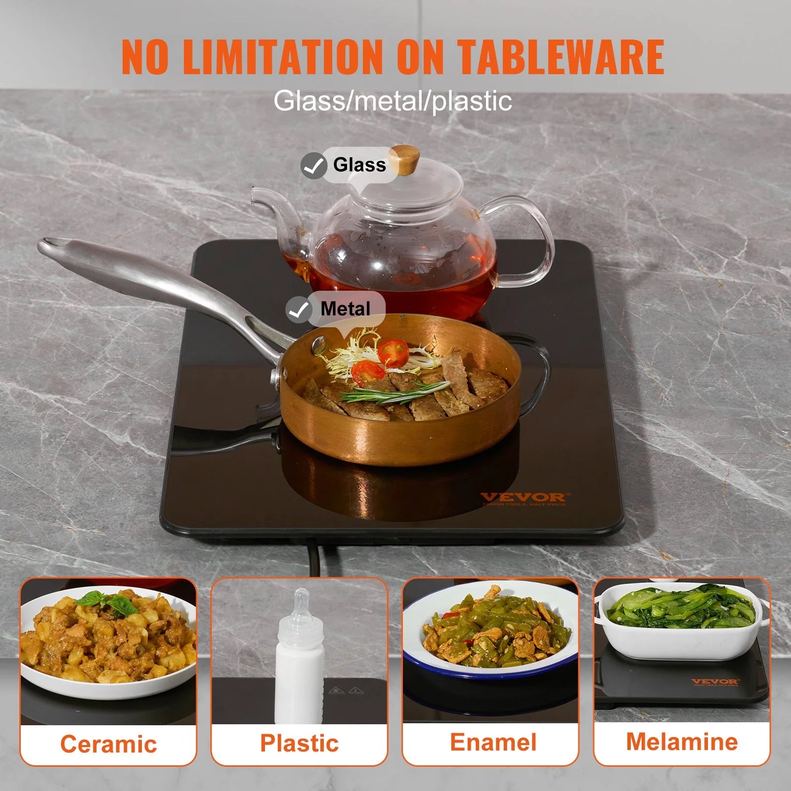 VEVOR Electric Warming Tray, 16.5 X 11 Portable Tempered Glass Heating Tray with Temperature Control (65-90¡Æ), Perfect for Dinner, Catering.