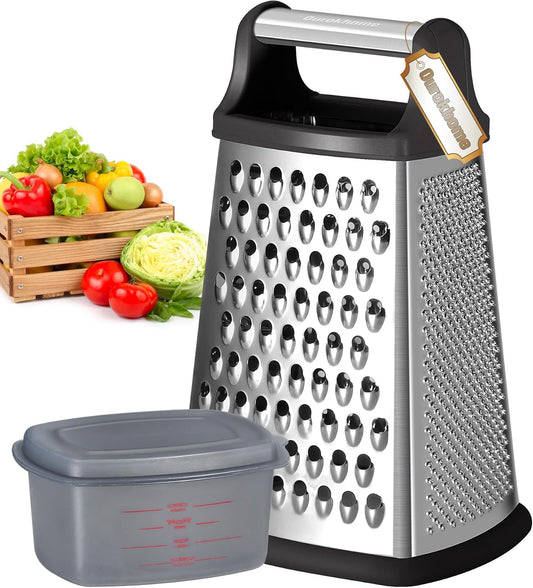 Cheese Grater with Handle, Stainless Steel Box Grater, 4 Side Vegetable Shredder Slicer.