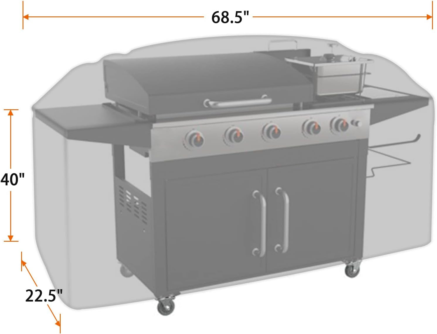 Griddle Cover for Blackstone Rangetop Combo Griddles 600D Heavy Duty Waterproof Canvas, Fits up to 68"