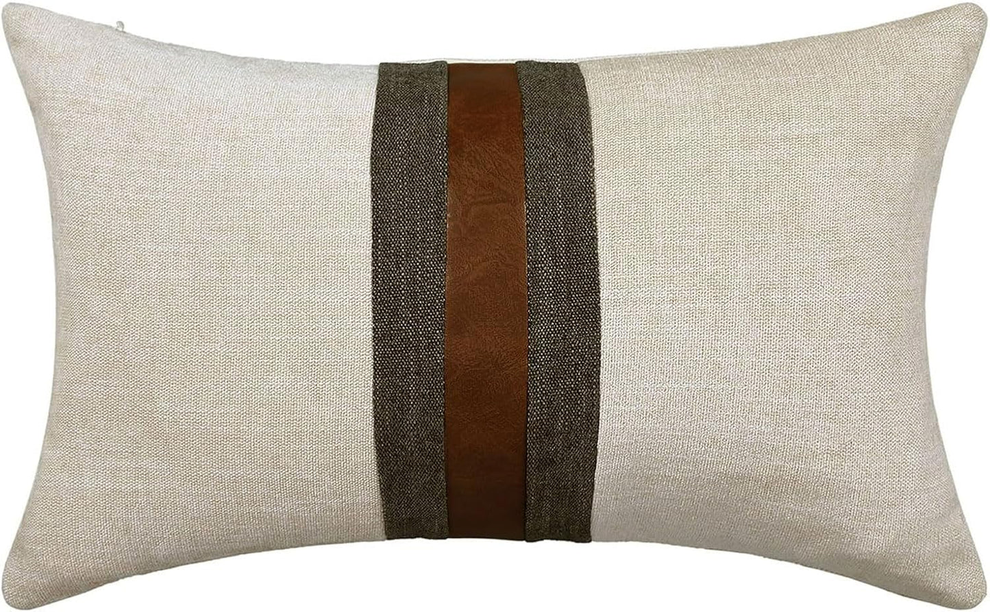 Farmhouse Decorative Outdoor Throw Pillow Covers Brown Faux Leather Accent Pillow Cover  12 X 20 Inch (Beige)