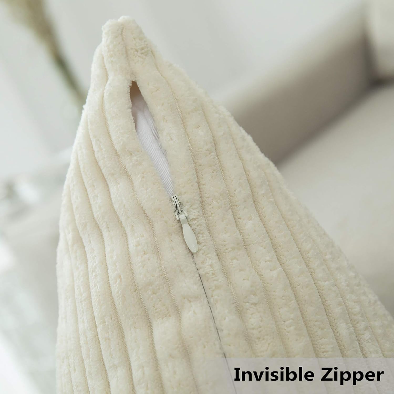 Solid Cream Throw Pillows Covers 18 X 18 Striped Corduroy Plush Velvet Cushion Cover 18X18 (45Cm)