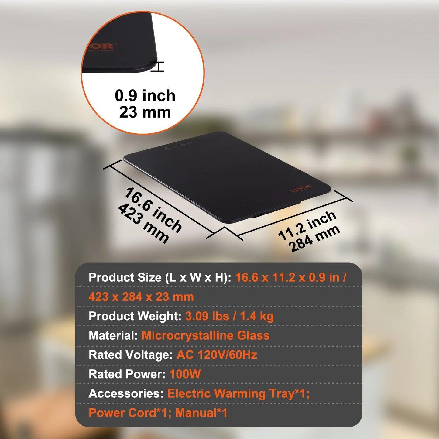 VEVOR Electric Warming Tray, 16.5 X 11 Portable Tempered Glass Heating Tray with Temperature Control (65-90¡Æ), Perfect for Dinner, Catering.
