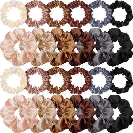 24 Pieces Satin Hair Scrunchies Bulk Silk Elastic Hair Bands Ropes.( Vantage Colors)