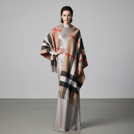 Luxury Winter British Classic Print Soft Cashmere Shawl Pashmina.