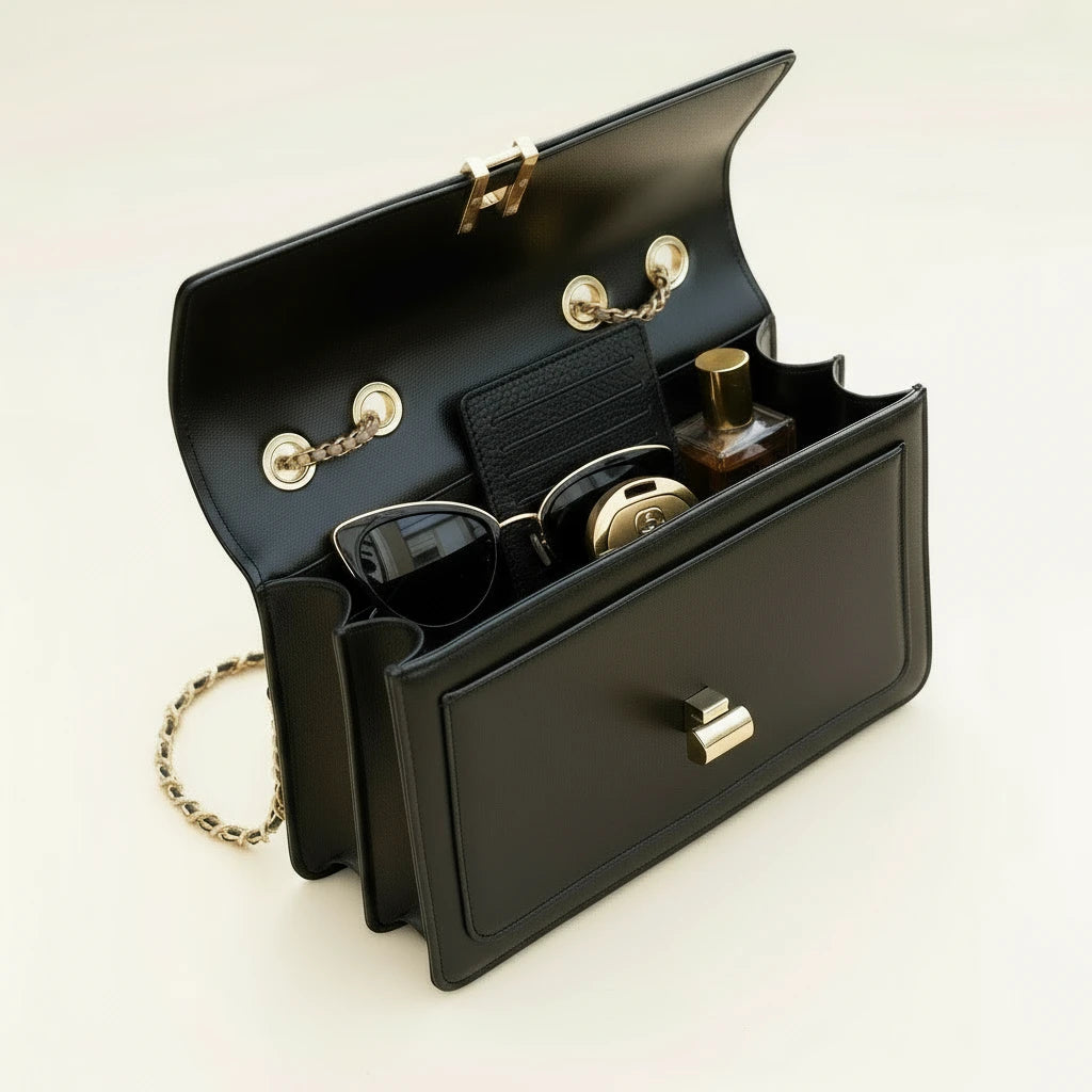 crossbody handbag with flip cover.