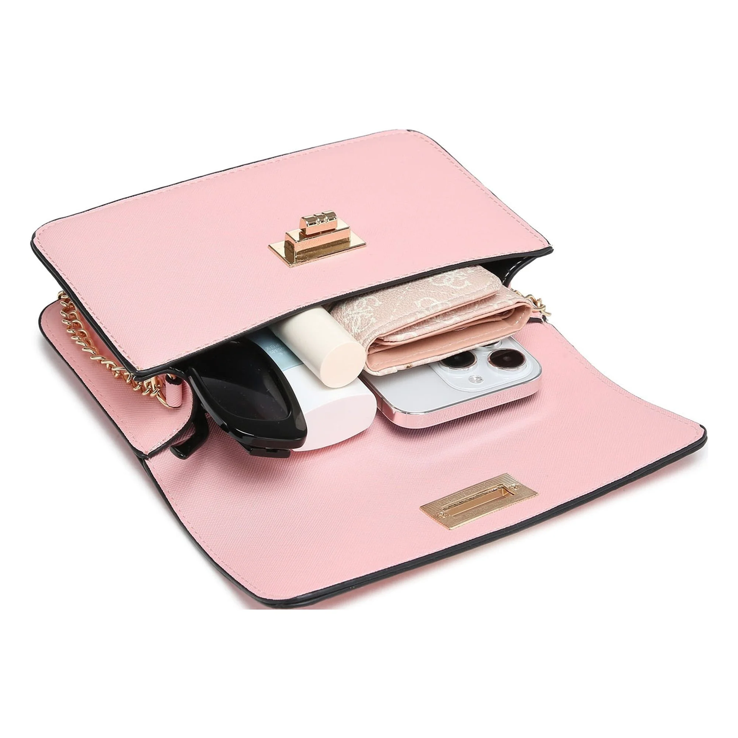 Turn Lock Crossbody Bag with Chain Strap