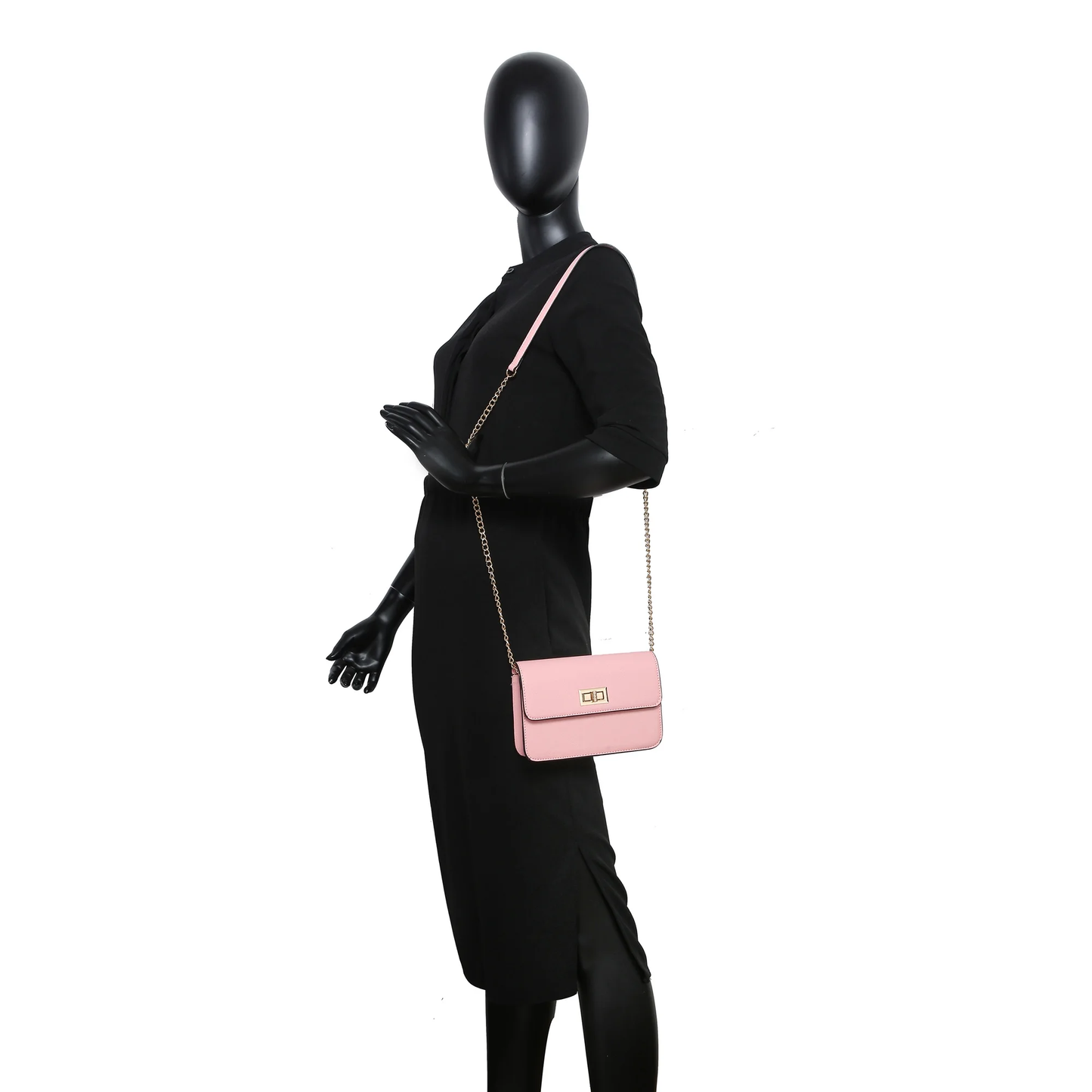 Turn Lock Crossbody Bag with Chain Strap