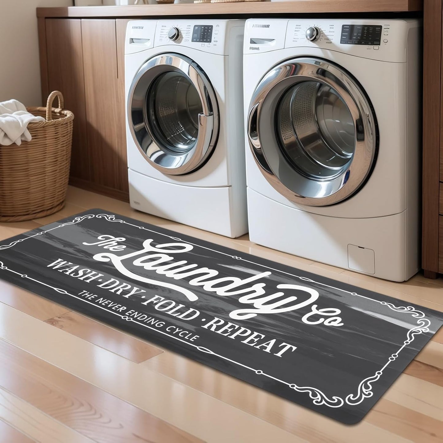 Farmhouse Laundry Room Rug Runner 20"X5’9 Rubber Non Slip Mats for Floor.