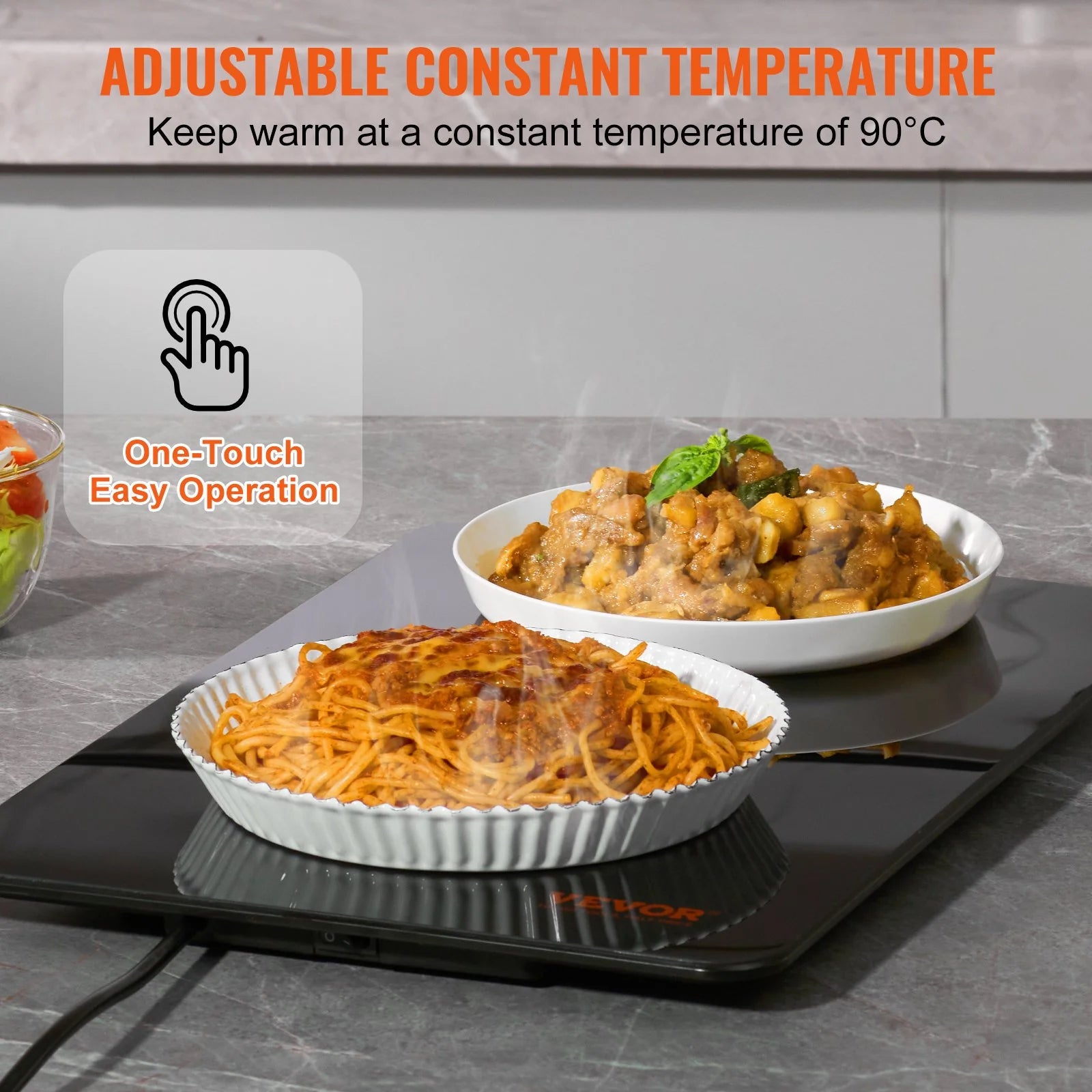 VEVOR Electric Warming Tray, 16.5 X 11 Portable Tempered Glass Heating Tray with Temperature Control (65-90¡Æ), Perfect for Dinner, Catering.