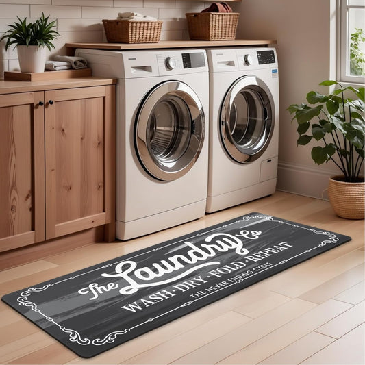 Farmhouse Laundry Room Rug Runner 20"X5’9 Rubber Non Slip Mats for Floor.