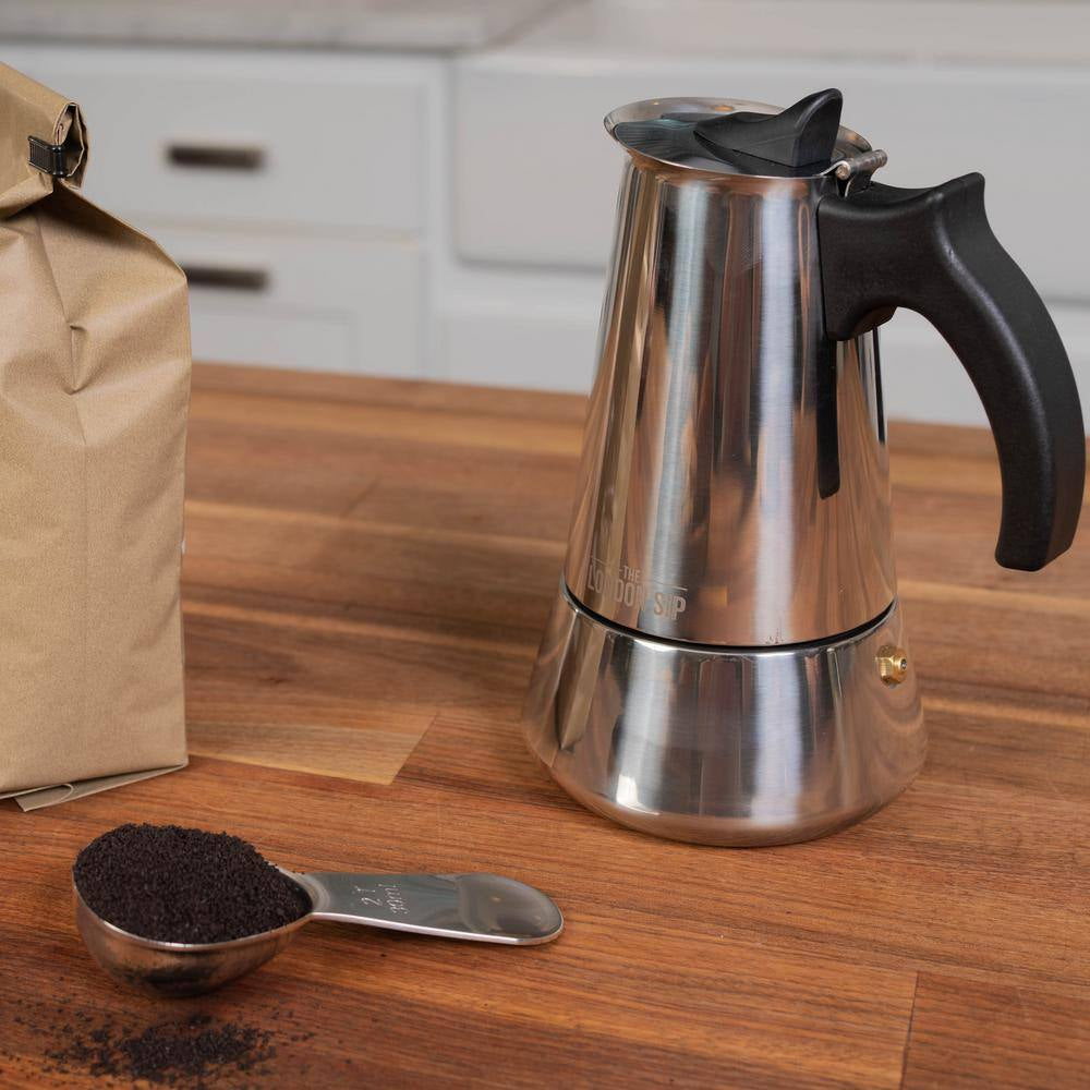 London Sip Stovetop Espresso Maker, Silver, 10-Cup