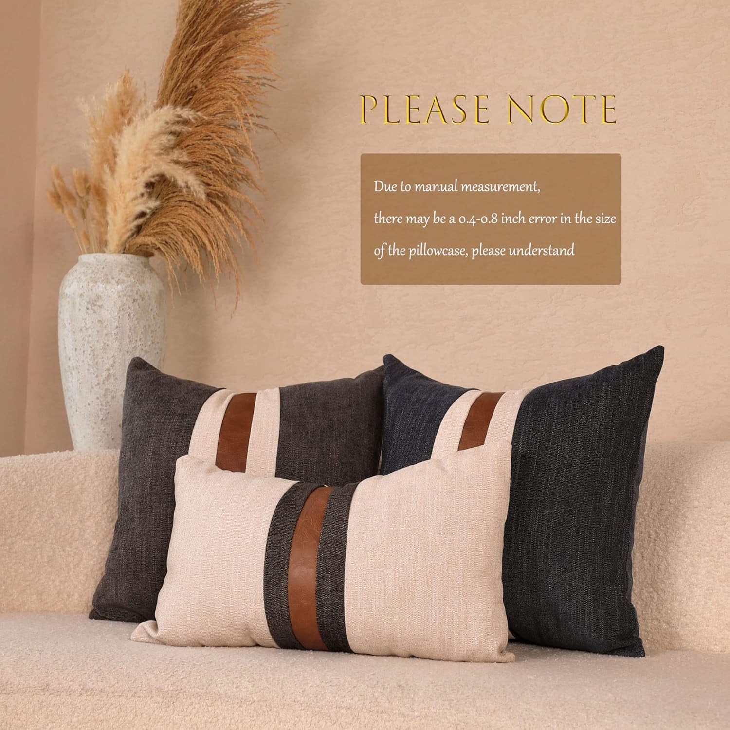 Farmhouse Decorative Outdoor Throw Pillow Covers Brown Faux Leather Accent Pillow Cover  12 X 20 Inch (Beige)