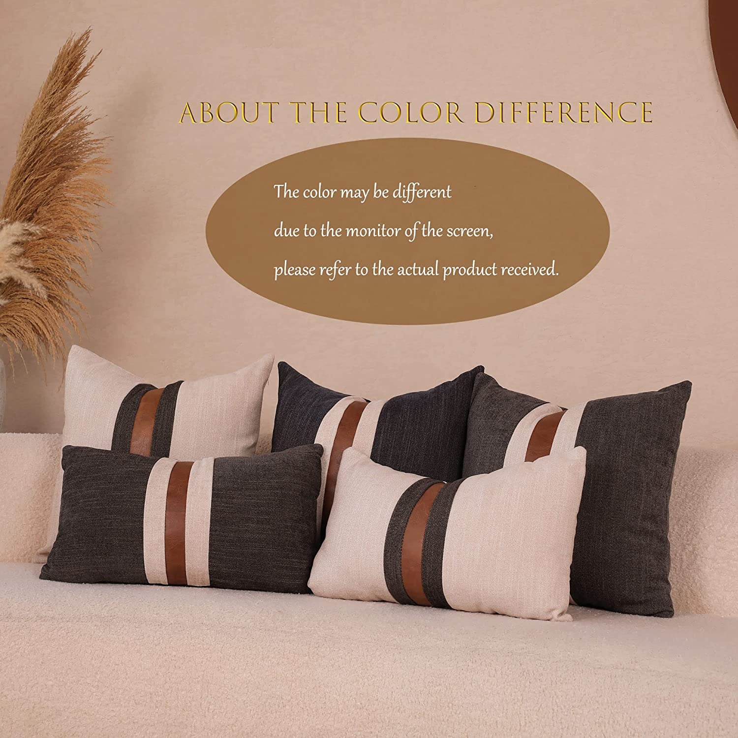 Farmhouse Decorative Outdoor Throw Pillow Covers Brown Faux Leather Accent Pillow Cover  12 X 20 Inch (Beige)