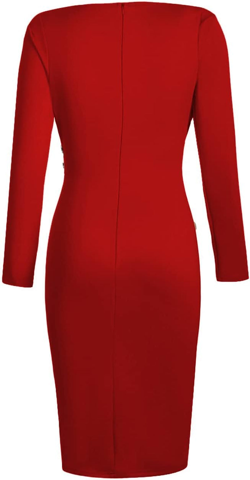 Deep V Neck Cocktail Party Pencil Midi Dress