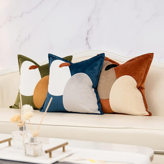 Blue Decorative Velvet Throw Pillow Cover with Cloth Texture Patchwork 18X18 Inch Pillowcase  Home Decor