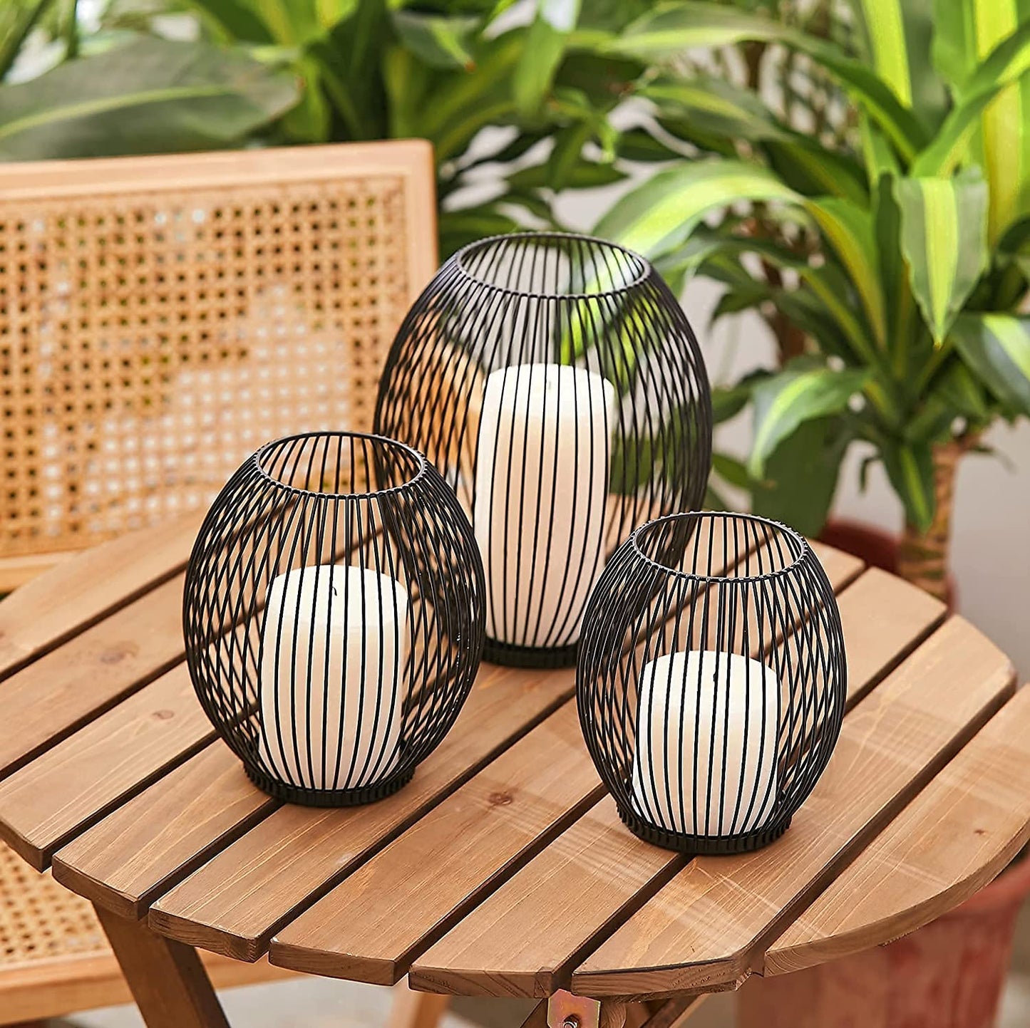  Black Wire Outdoor Decorative Candle Holders Set