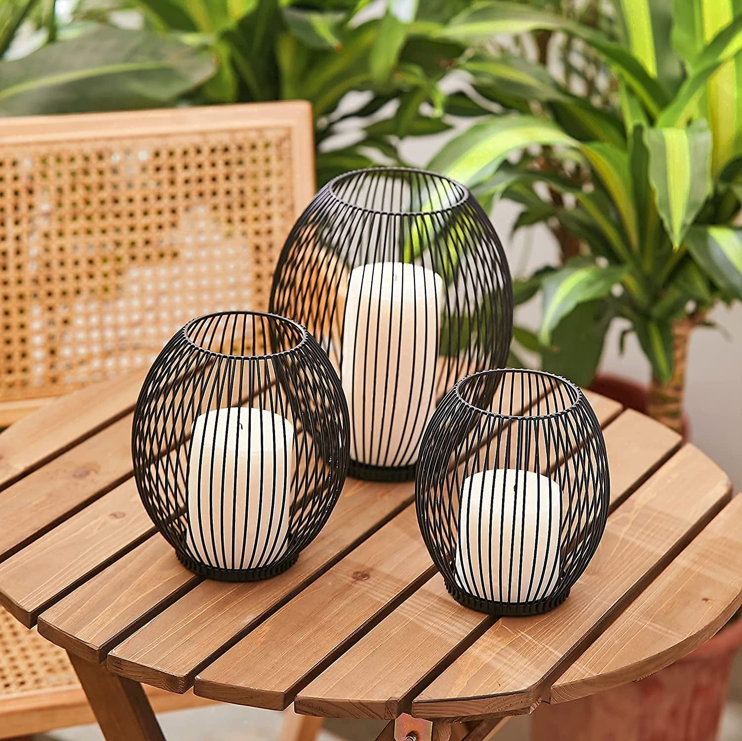  Black Wire Outdoor Decorative Candle Holders Set
