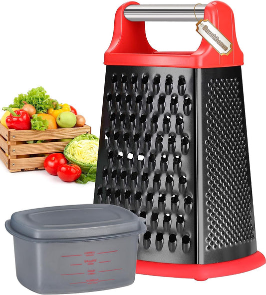 Cheese Grater with Handle, Stainless Steel Box Grater, 4 Side Vegetable Shredder Slice.