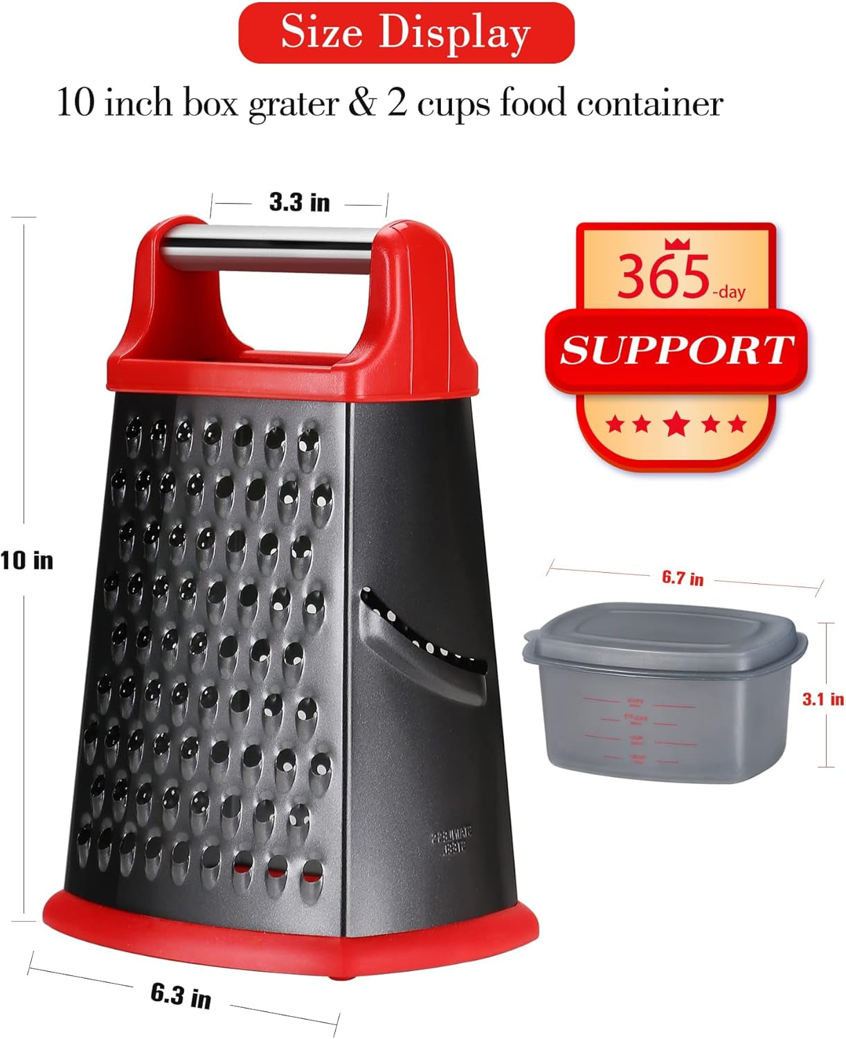 Cheese Grater with Handle, Stainless Steel Box Grater, 4 Side Vegetable Shredder Slice.