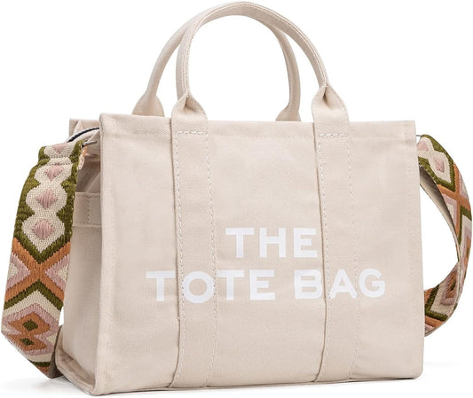 Canvas Tote Bag with Zipper, Crossbody Handbag 