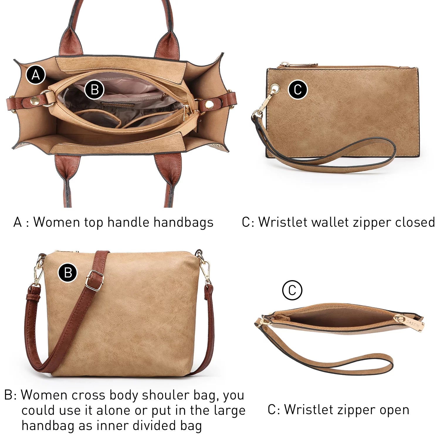  3Pcs Shoulder Tote Bag for Ladies