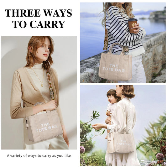 Canvas Tote Bag with Zipper, Crossbody Handbag 