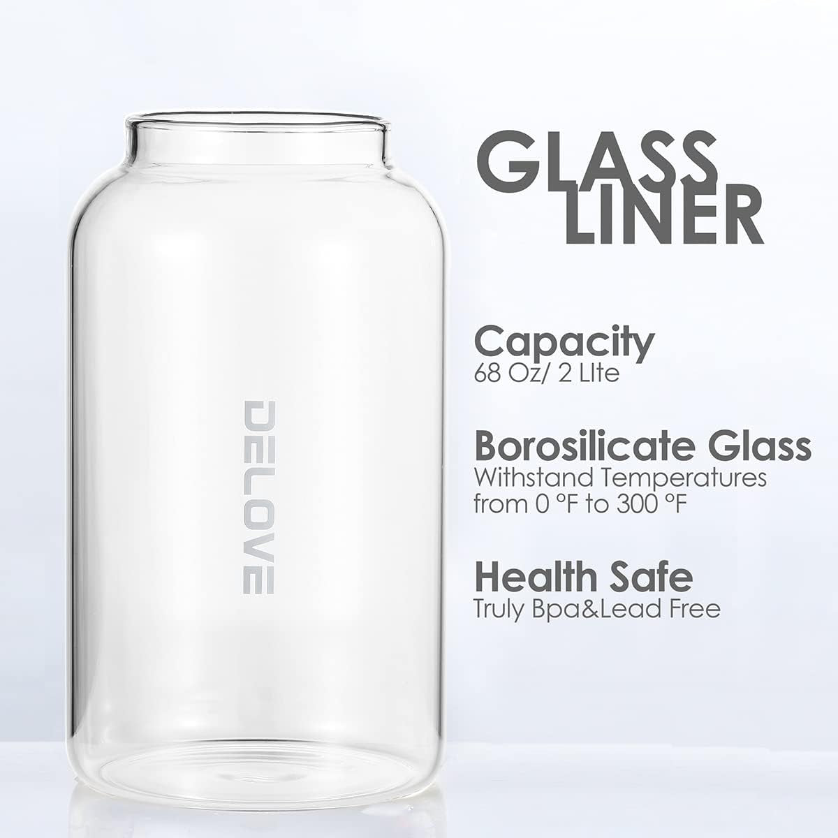 68 Oz/2 Liter Glass Pitcher with Shatterproof Shell - Heat Resistant Glass Liner - Stainless Steel Lid - Carafe & Jug for Iced Tea,Hot/Cold Water,Homemade Juice Beverages (Pink)